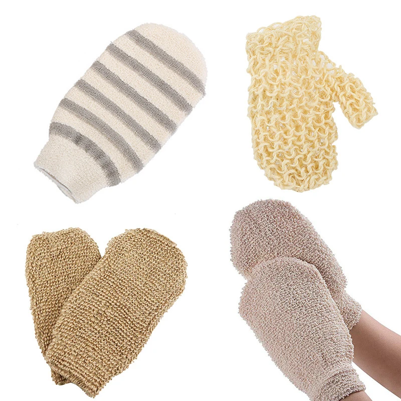 1Pc Exfoliating Hemp Bath Glove Mitten Scrubber Natural Bamboo Fiber Remove Dead Skin Deep Clean Double-Sided Gloves