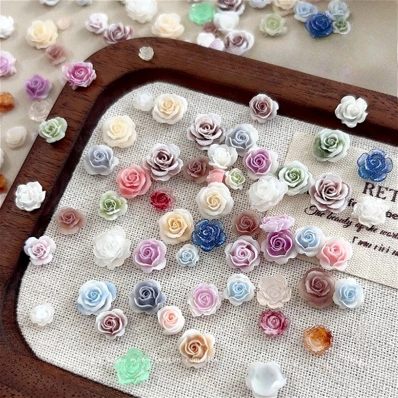 

Varied Rose Camellia Blooming Flower Nail Art Decorations Vintage Resin Carved Colorful Accessories DIY Manicure Tools Wholesale