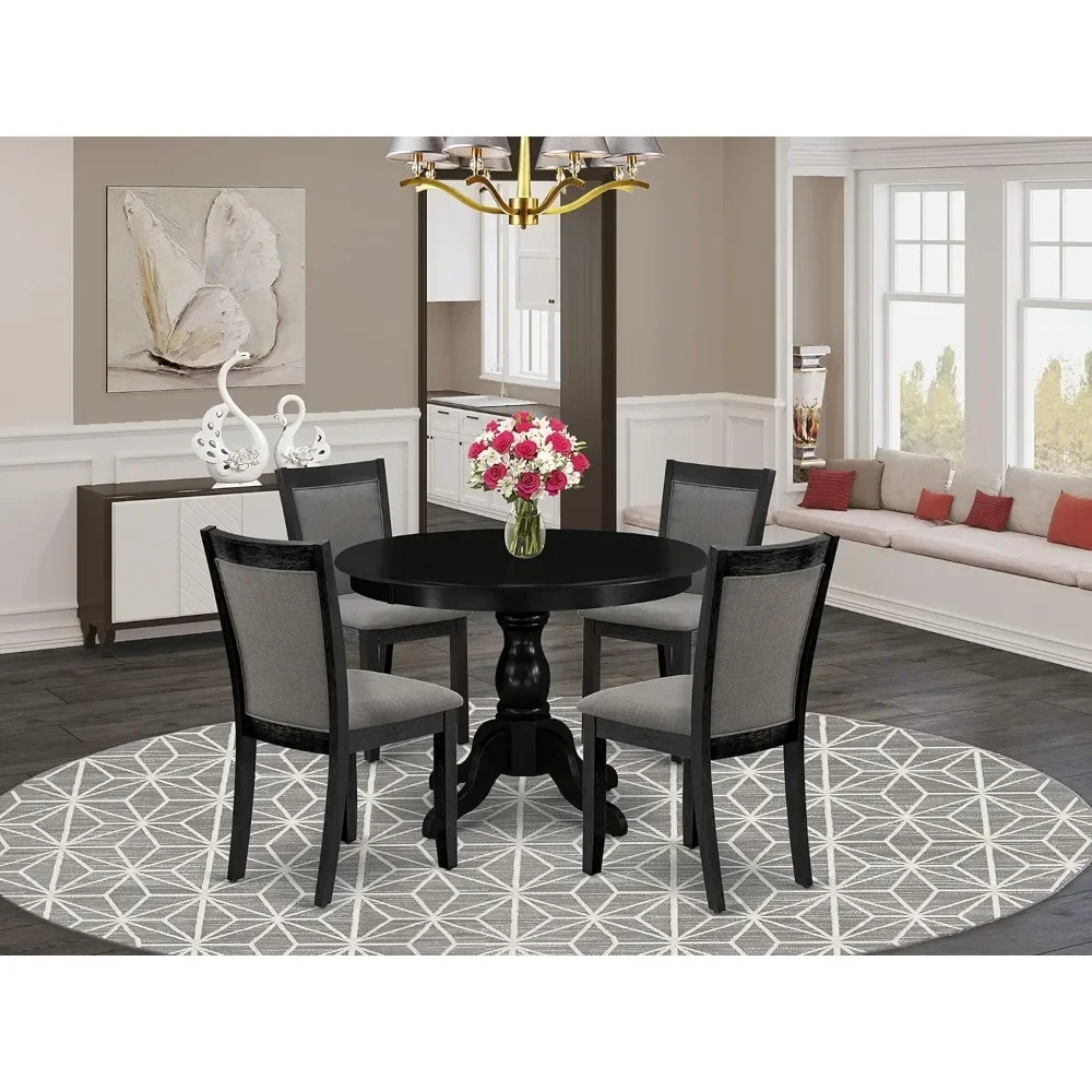 5 Piece Dining Table Set, Includes a Round Dinier Table with Pedestal, 4 Linen Fabric Parson Chairs, 42x42 Inch Dining Room Set