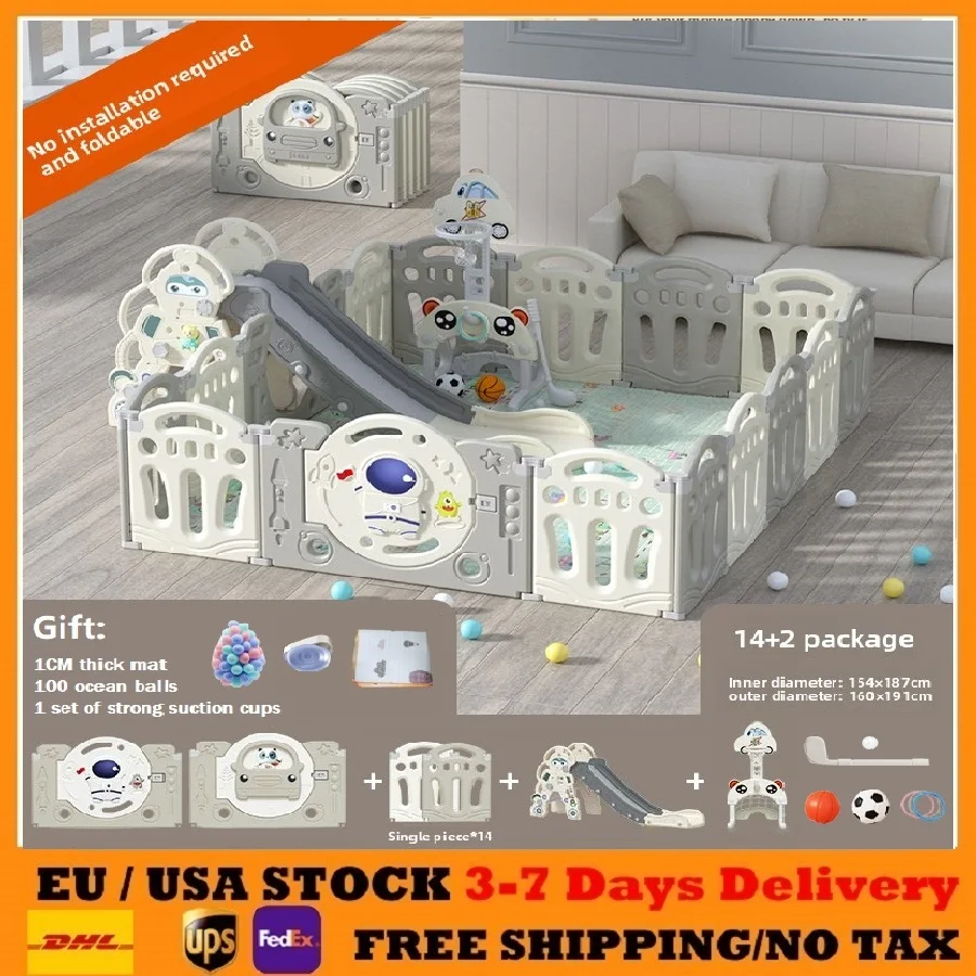 

Baby Playpen adjustable play pen Indoor Playpen with Slide Combination Play Yard and Slide Toddler Play Set with Fence for baby