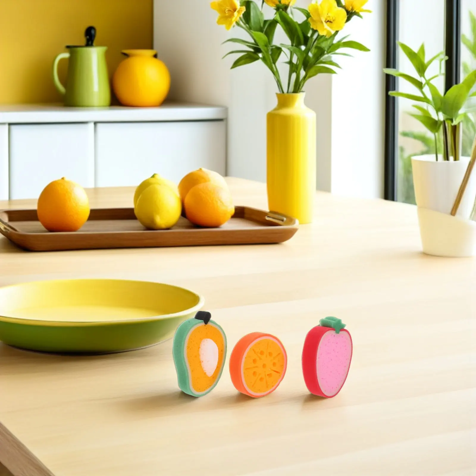 6Pcs Dish Washing Sponge Fruit-Shaped Scrubber Reusable Kitchen Cleaning Sponge for Pots Pans Glassware Produce Washing