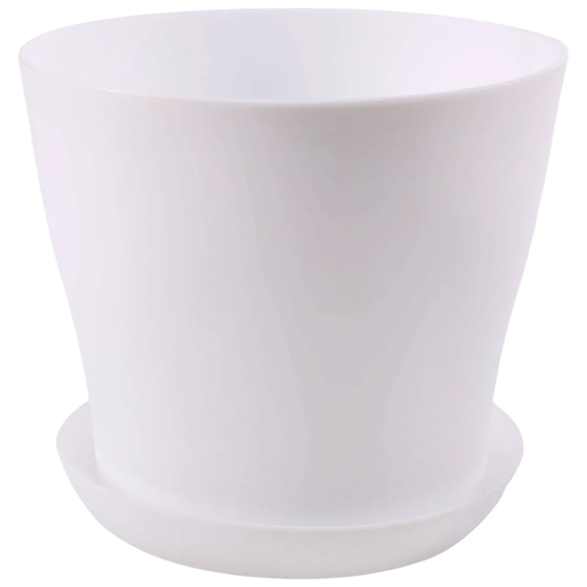 Plastic Plant Flower Pot Planter With Saucer Tray Round Gloss Home Garden Decor, White Upper -, 17cm / 6.69