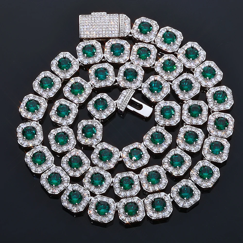 

ESKEEM New Iced Emerald Cluster Tennis Chain Necklace 12mm Fashion High Quality Women Choker Hip Hop Jewelry Gift