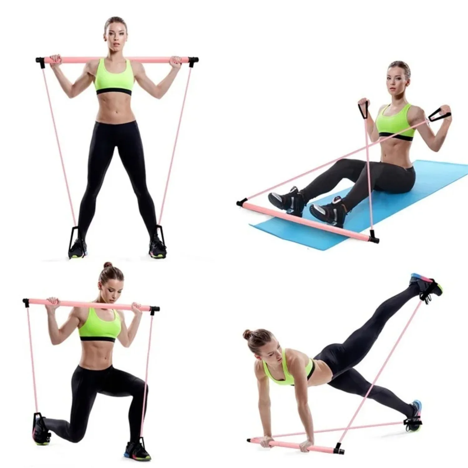 Kit de Pilates de Sport, bâton d'entraînement de gymnastique, Kit d'exercices de Pilates avec bande de résistance, extracteur de musculation, corde de Yoga