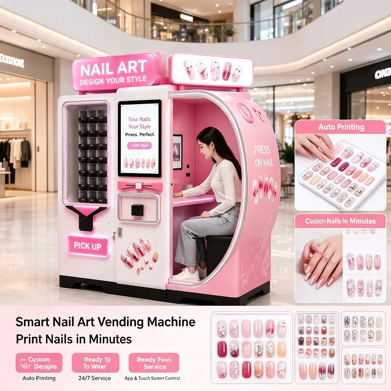 Lightweight Nail Design Vending Kiosk, Self-Service Automatic Printer with Touch Interface, for Pop-Up Beauty Shop