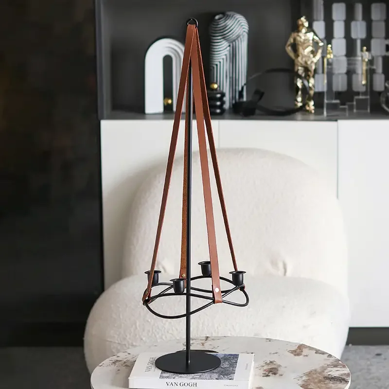 Designer Candlestick Ornament Model Room Restaurant Abstract Art Belt Suspended Four-headed Candlestick Soft Decoration