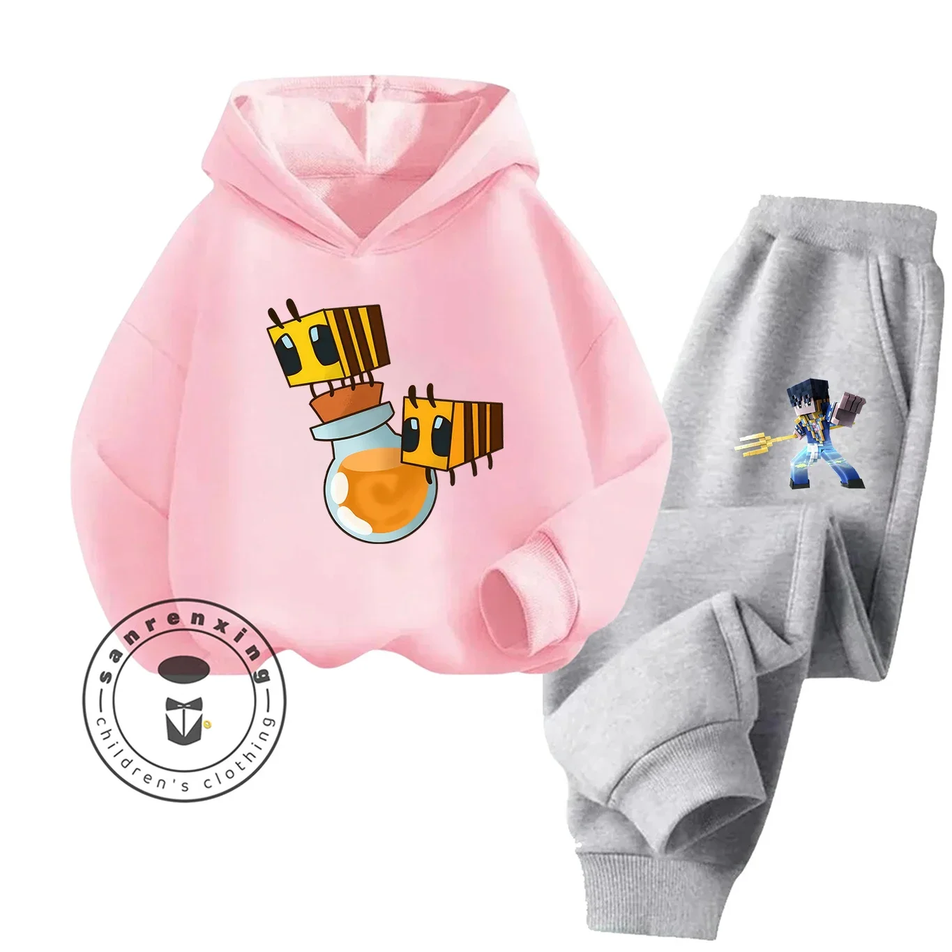 2025 جديد Hot البيع Minecraft 2D الكرتون المطبوعة هوديي مجموعة موضة للأطفال المراهقين بنين بنات عادية الخريف الشتاء