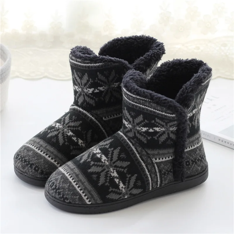 

Winter Thick Soled Cotton Slippers for Women and Men Plush Keeping Warm High Top Home Shoes Comfortable Soft Casual Ankle Boots