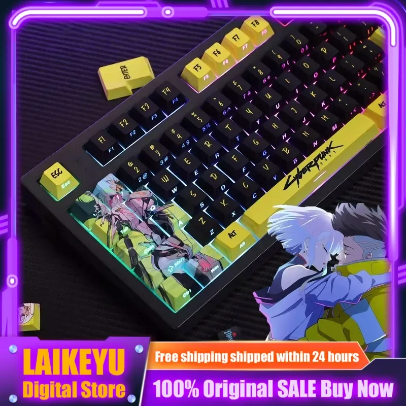 124-キーサイバーパンクテーマアニメキーキャップチェリープロファイルメカニカルキーボード-pbt-カスタムキーキャップサイド彫刻-pc-ゲーミングキーボードギフト