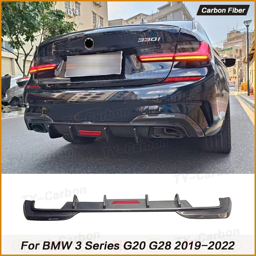 

Задний диффузор-сплиттер из сухого карбона с подсветкой для BMW 3 серии G20 G28 M Sports 320i 330i 2019-2022