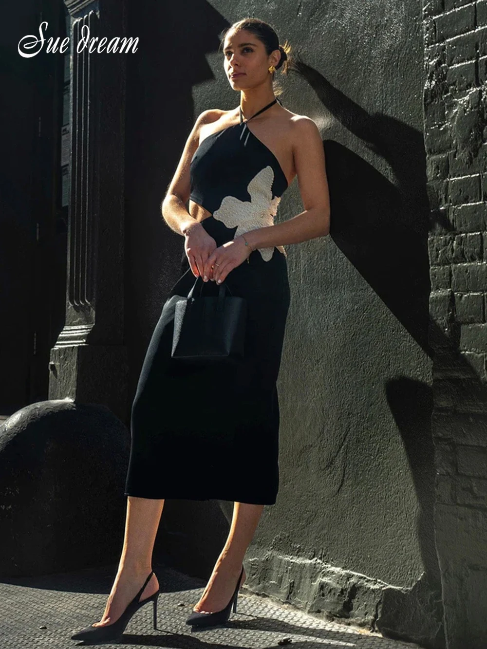 

Новинка лета 2024, Черное женское сексуальное платье с открытой спиной и цветочным узором, Бандажное платье, искусственное вечернее платье знаменитости