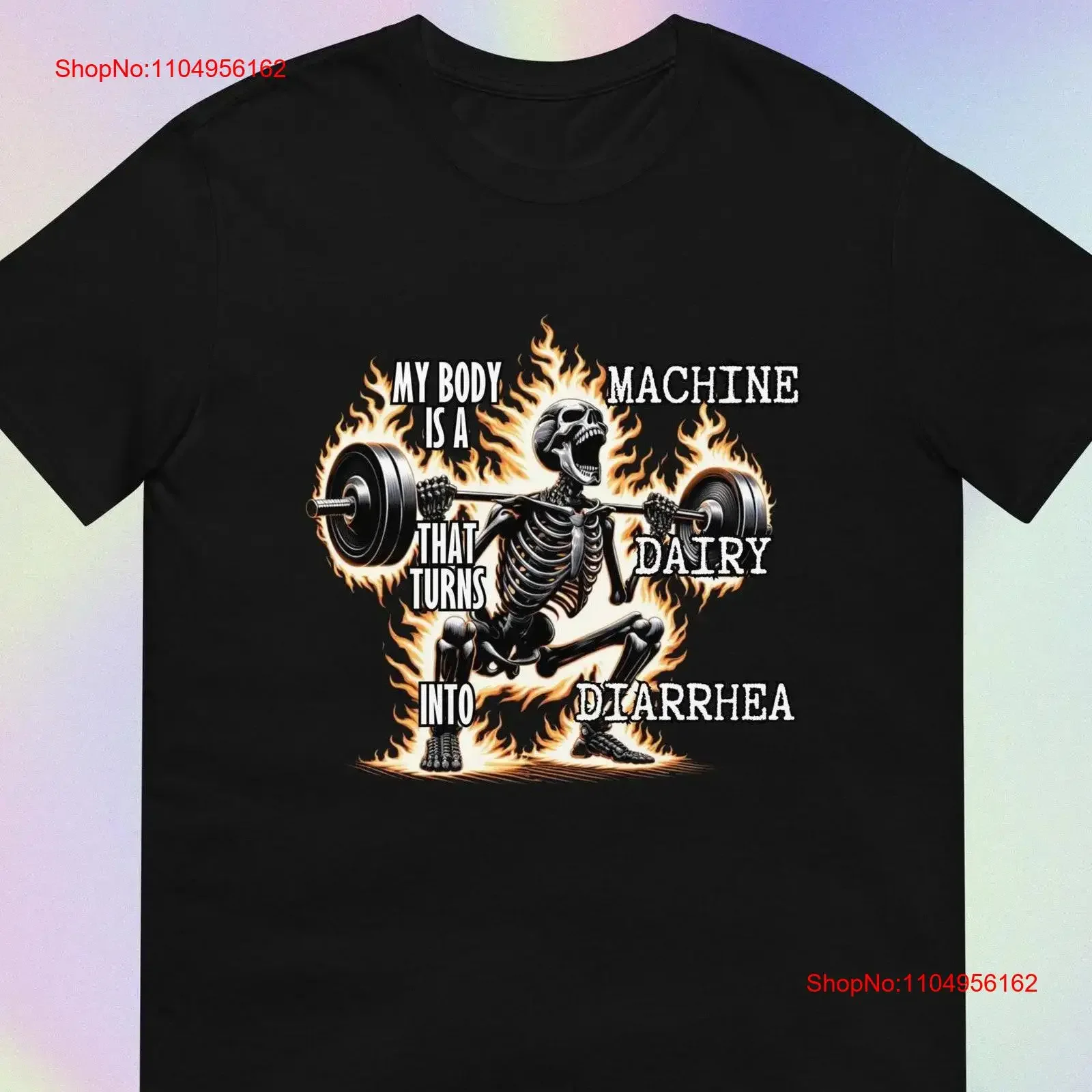 Mi cuerpo es una máquina que convierte lácteos en diarrea divertida sarcástica ofensiva esqueleto de Metal entrenamiento estampado camiseta vintage