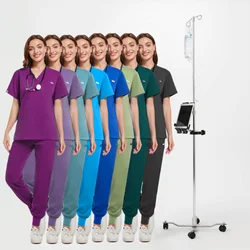 High Quality Scrubs Set for Women Nurse Uniform Jogger Suit Stretch Top & Pants with Multi Pocket for Nurse Esthetician Workwear