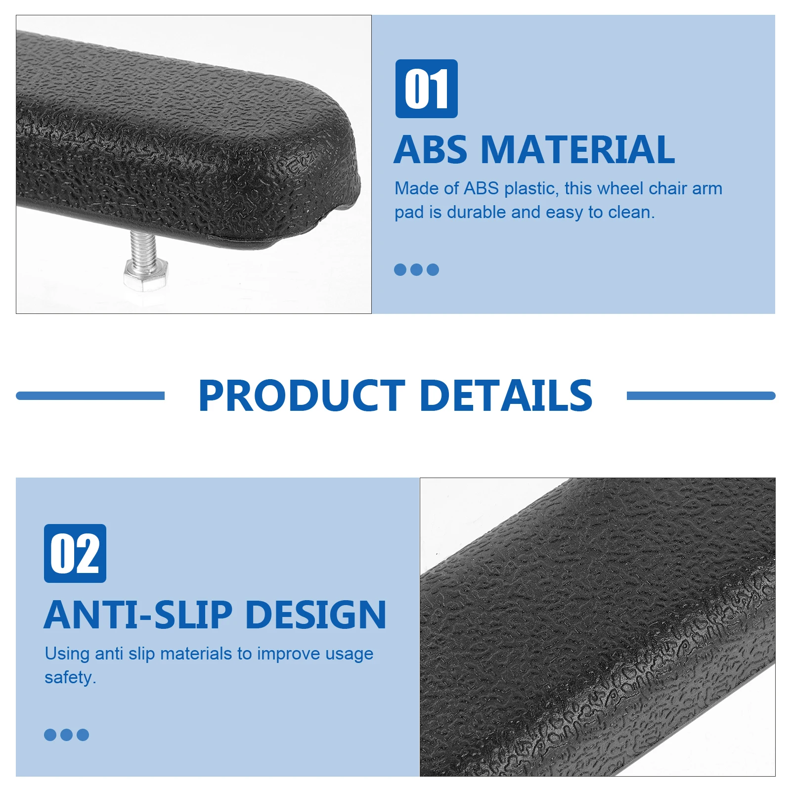 

Anti ABS Wheelchair Armrest Pads Universal Replacement For Arm Rest Install Black 22.5cm Spacing Handrails