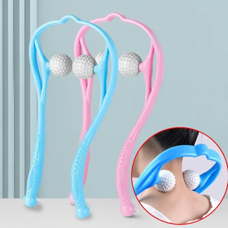 

Handheld Manual Neck Massager Tool To Relieve Pressure Hand Roller Massage Neck and Shoulder Double Trigger Point Self Massager