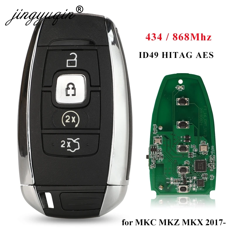 

jingyuqin 5pcs/lot Car Key Remote For Lincoln MKC MKZ MKX NAVIGATOR 2017 2018 2019 434/868Mhz ID49 Smart Fob Control Keyless Go