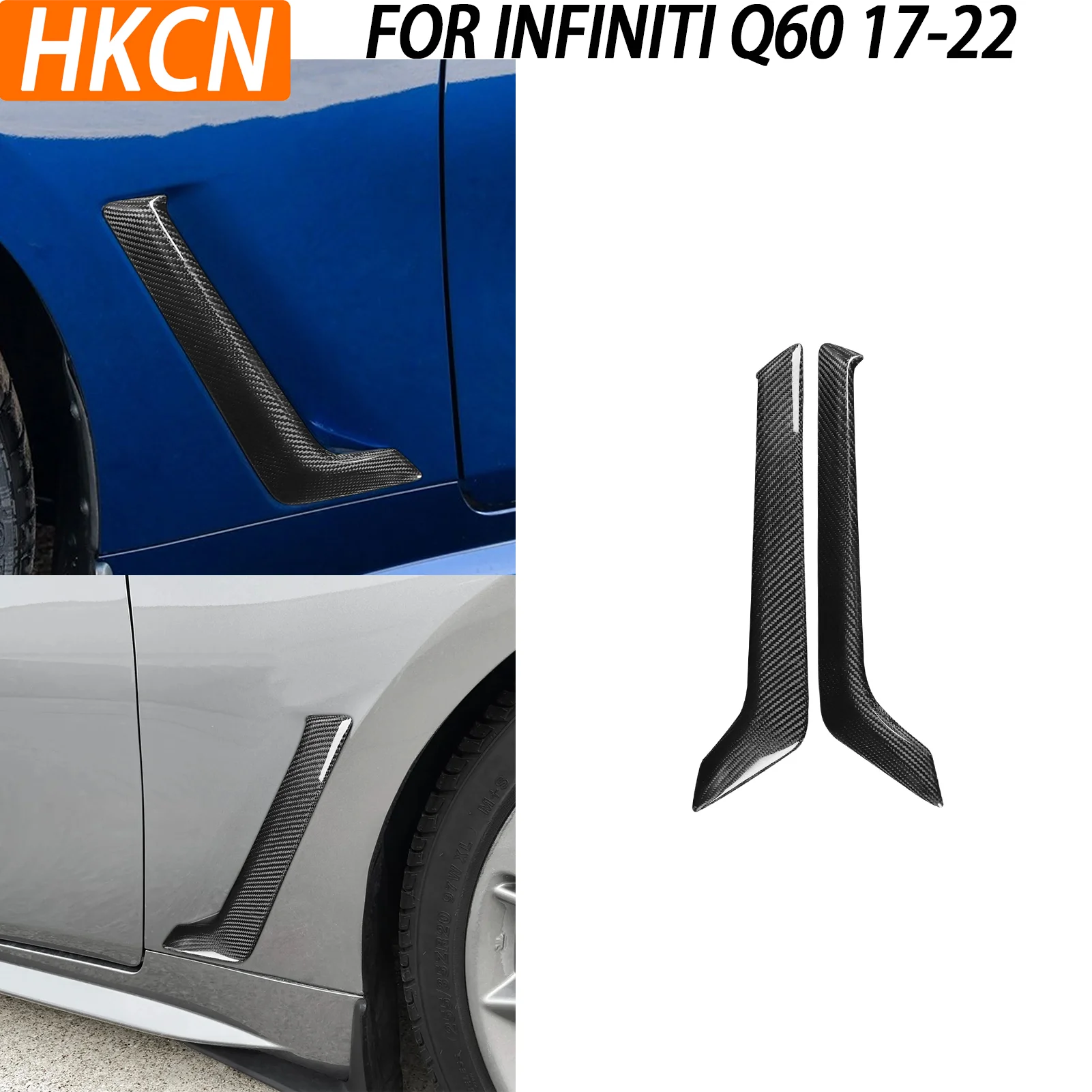 FOR INFINITI Q60 2017-2022 Carbon Fiber Front Fender Side Vent Garnish Trim  Car Exterior Wheel Bumper Intake Spoiler