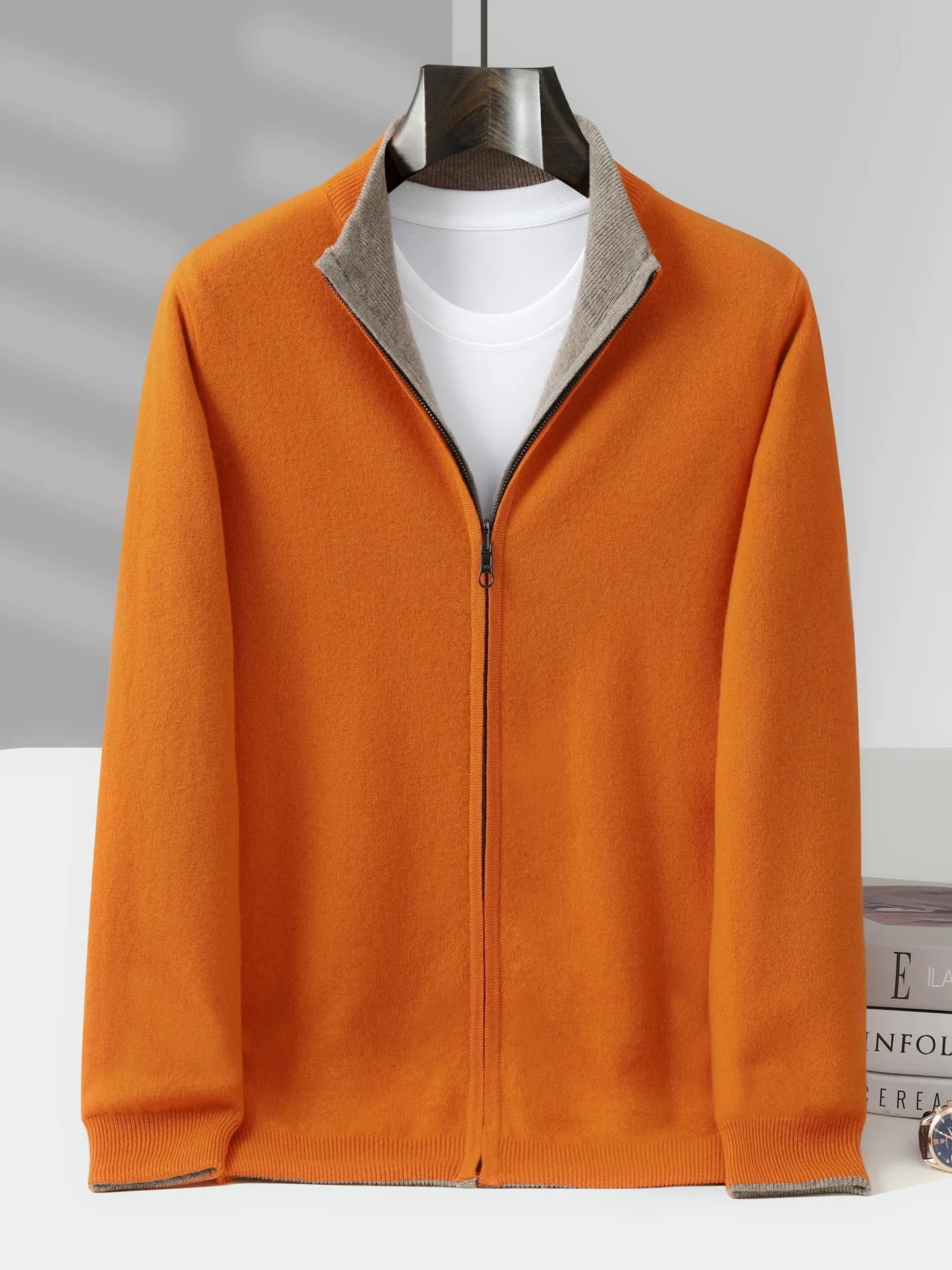 

100% pure wool sweater turtleneck zipper double-sided cardigan thickened sweater loose knitting warm base