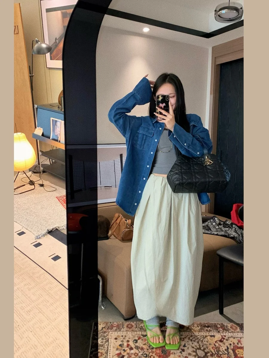 

Юбка Zhen ChunHua с высокой талией, прямого кроя, из смесового хлопка, средней длины, А-силуэт, плиссированная, в стиле рабочей одежды, асимметричный дизайн, женская