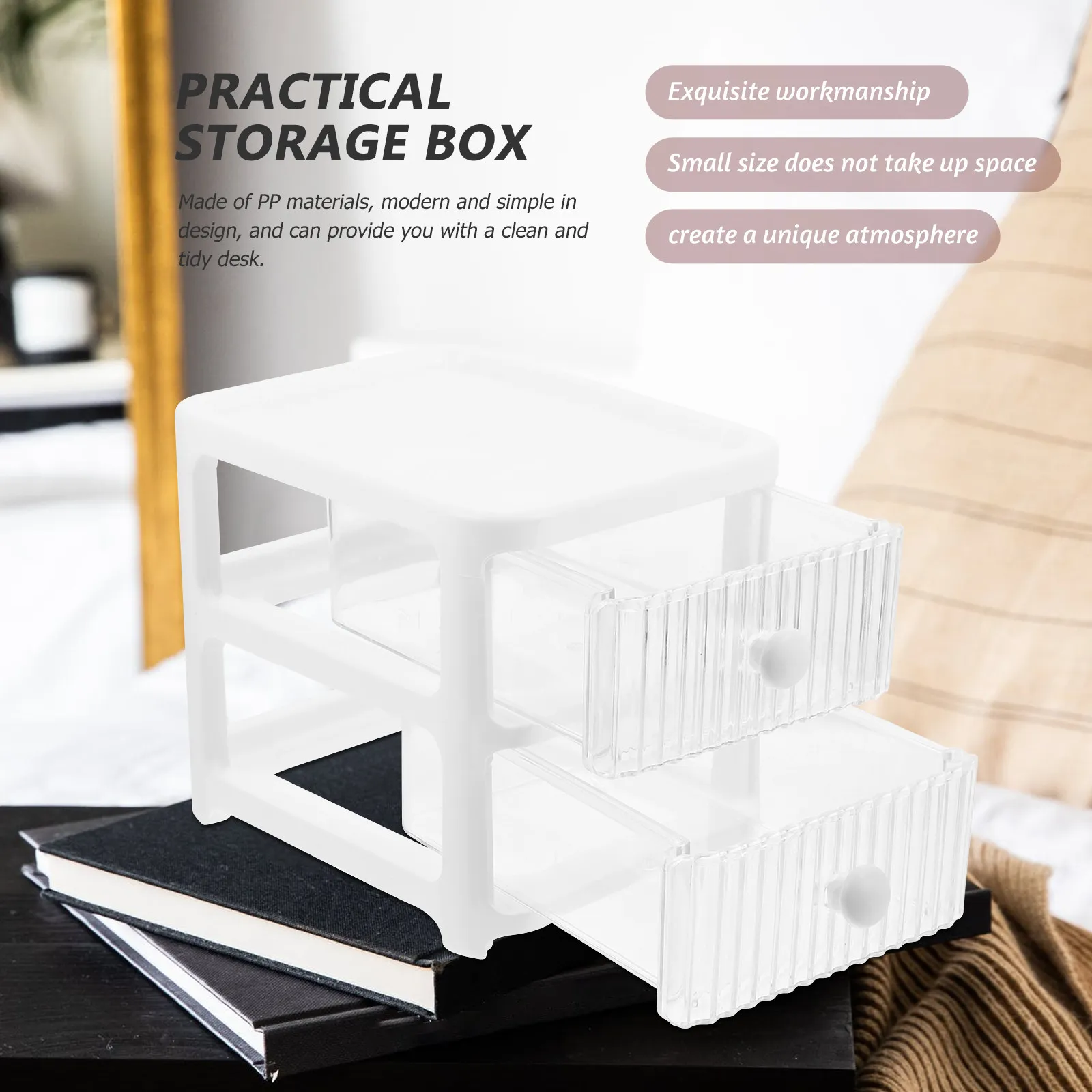 Desktop Organizer with Drawers Compact Storage Solution for Office School Supplies and Cosmetics Plastic Desk Organizer