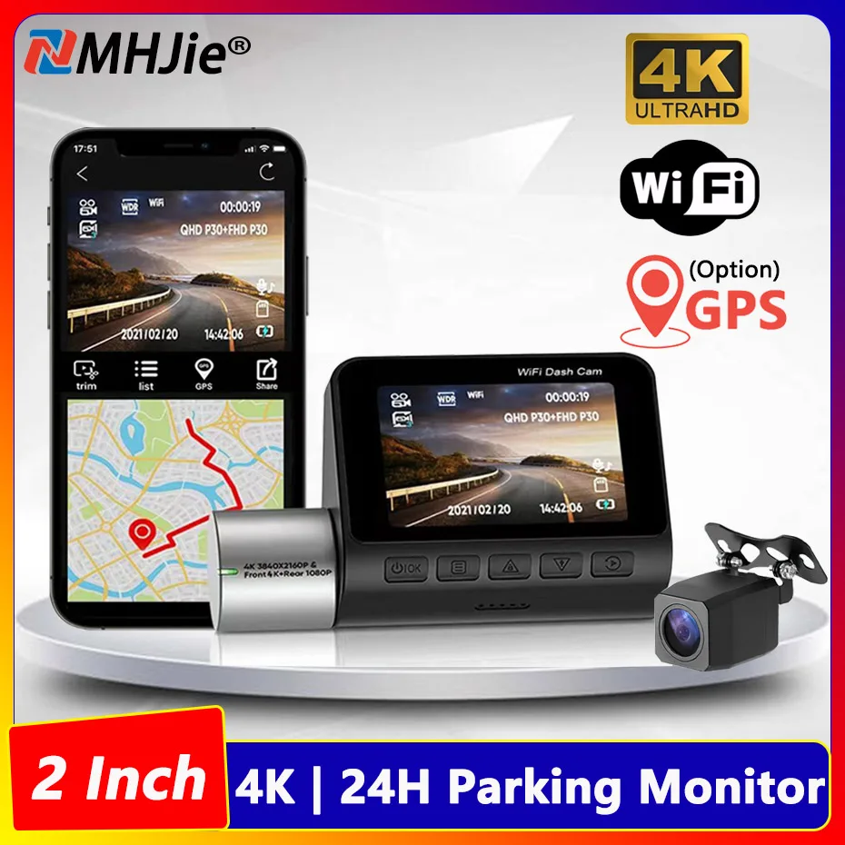 

Car DVR WiFi UHD Dash Cam 4K for Car Surveillance Cameras GPS Track Video Recorders 2160P Dual Lens Dashcam 24H Parking Monitor