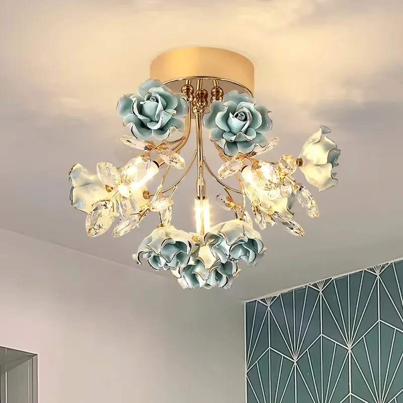 

Blue and Pink Crystal Ceiling Light for Corridor with LED Surface Lighting, Wedding Pink, G9 Children's Room Fixture