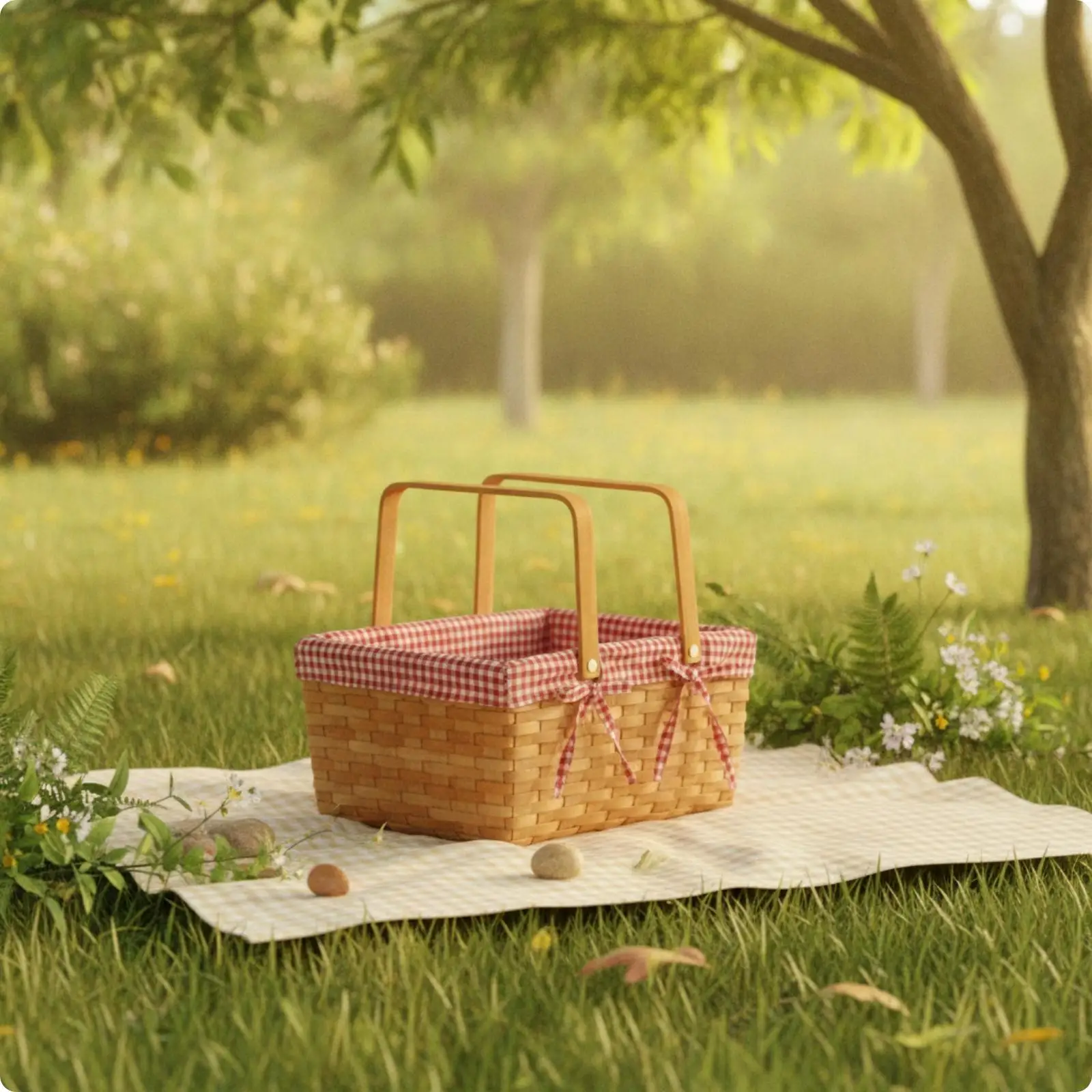 Woven Storage Basket with Cotton Liner Arch Wood Handles for Living Room Shelf Entryway Decorative