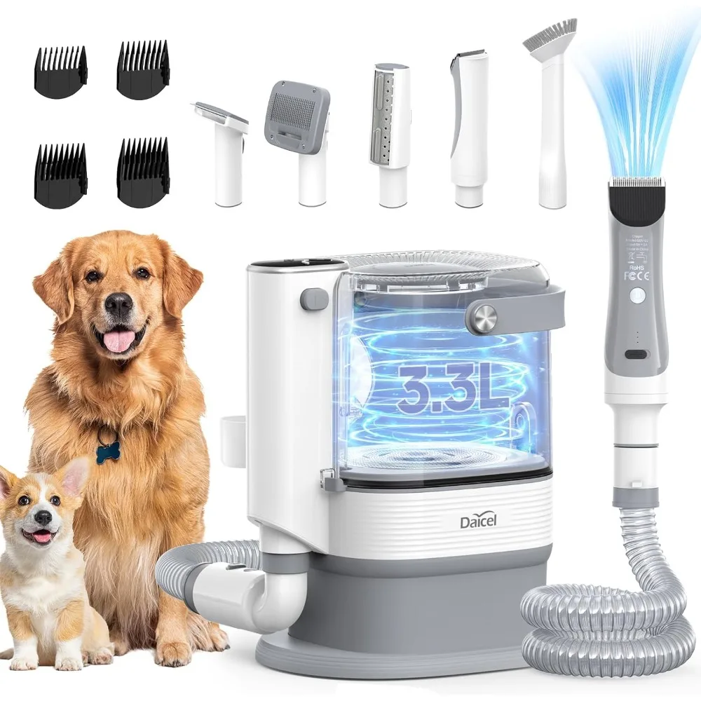 

Pet Grooming Kit with 3.3L Large Capacity Dust Cup, 3 Suction Mode Dog Grooming Vacuum, 6 in 1 Grooming Tool