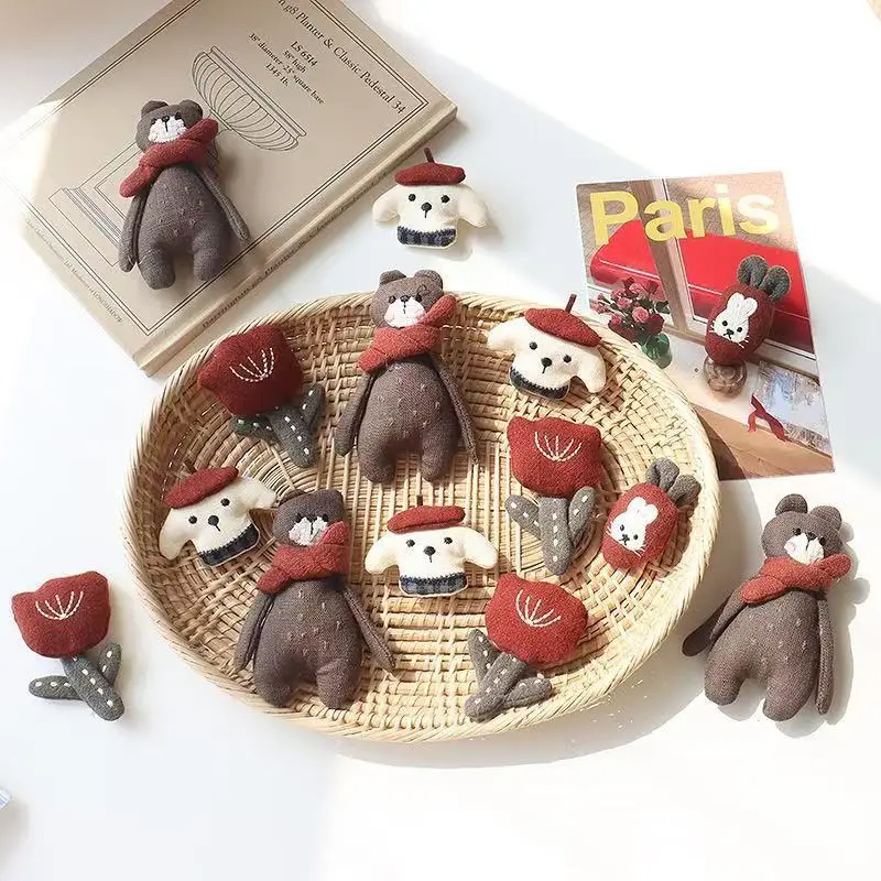 

New Cartoon Fabric Brooch Hair Accessories Cute Dog Bear Rabbit Tulip Red Scarf Plush Decor DIY Clothing Bag Accessories