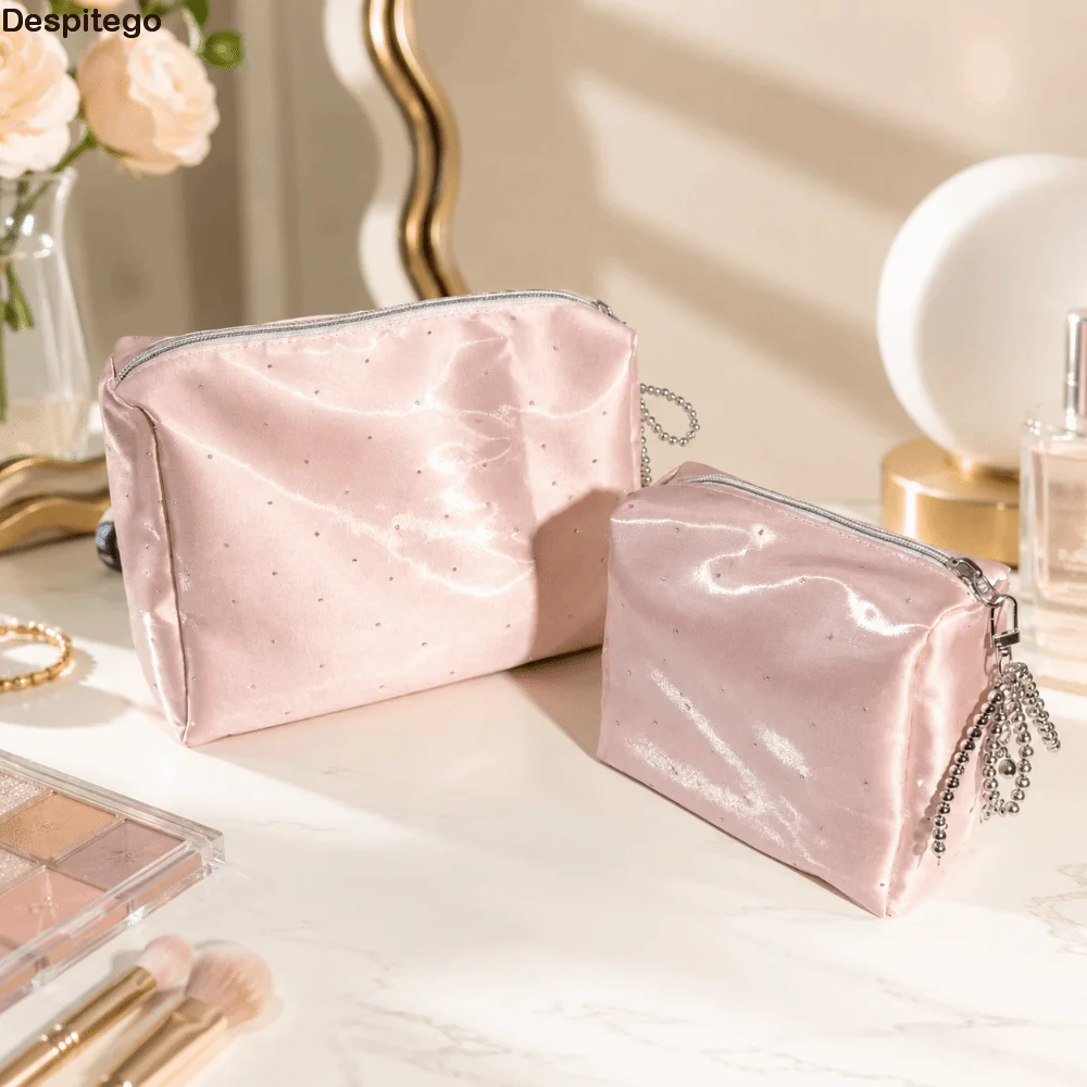 Elegant Luxury Sequin Cosmetic Bag Zipper Handheld Cosmetic Organizer Portable Large Capacity Rhinestone Handbag Women and Girls