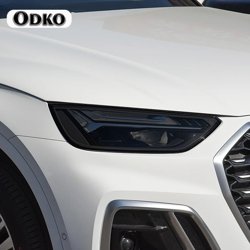 

2 Pcs Car Headlight Protective Film Front Light Transparent Smoked Black TPU Sticker For Audi Q5 SQ5 Facelift 2021 Accessories