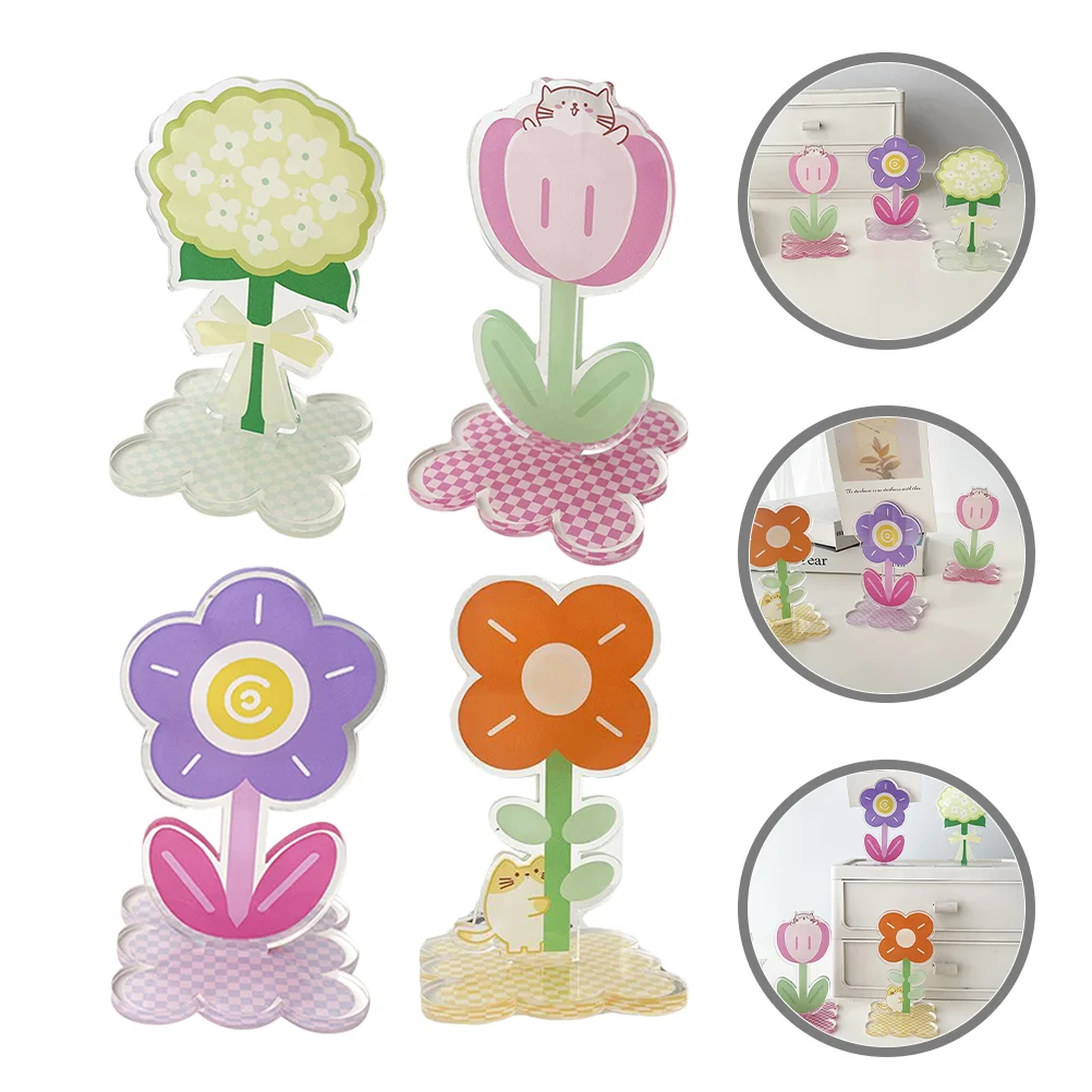 

4 Pcs Acrylic Flower Memo Photo Clip Desktop Decorative Clamp Multi Function Note Holder Simple Photo Stand Picture Memo Holder