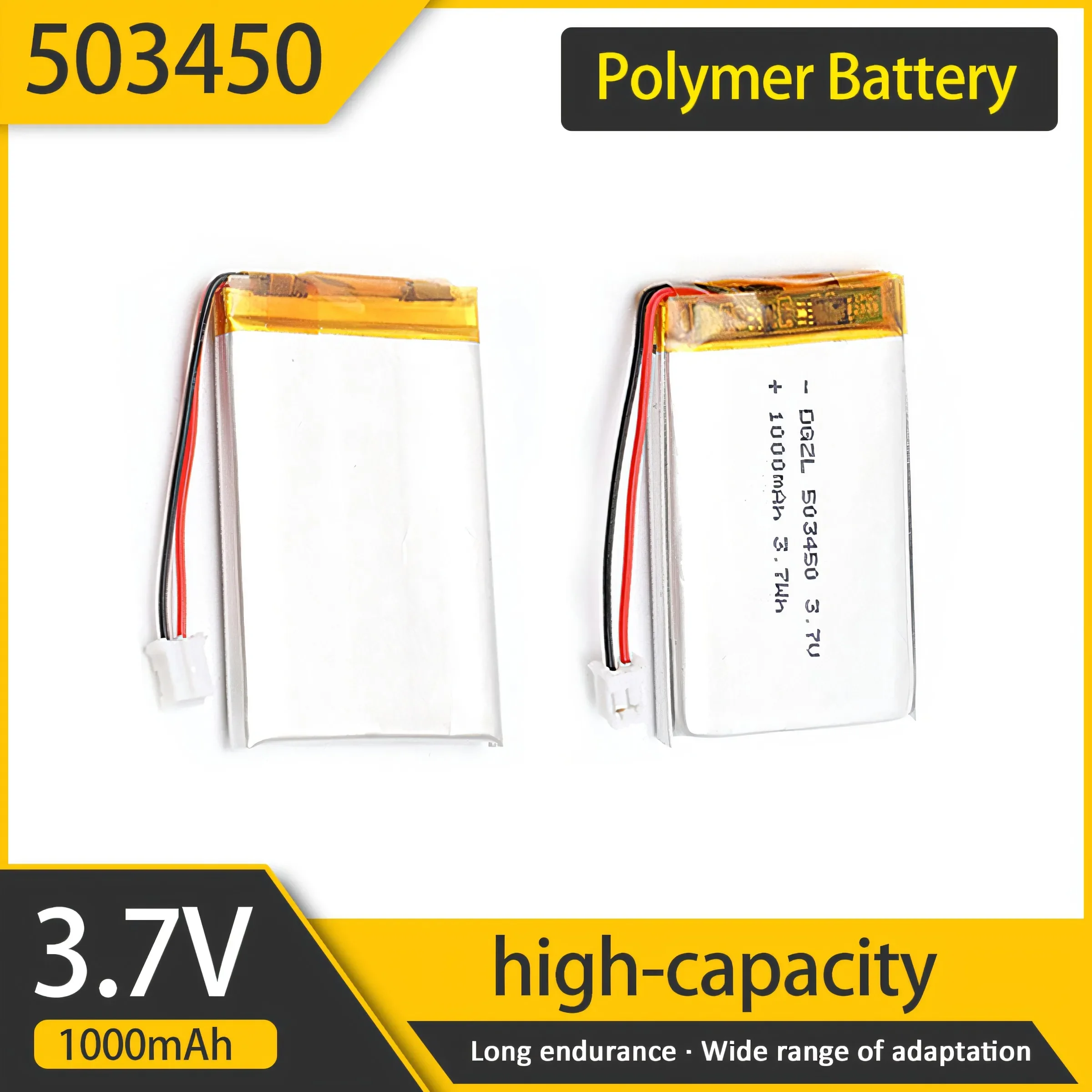 523450/503450 1000mAh 3.7V Polymer Lithium Rechargeable Battery Li-ion Battery JST PH2.0 2pin for GPS Smart Phone DVD MP5