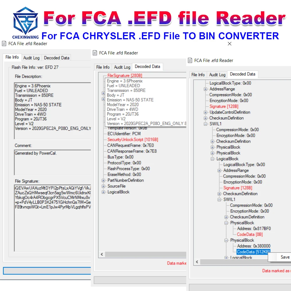 For FCA .EFD File Reader For CHRYSLER EFD Extractor Decode Decrypt For FCA .EFD File TO BIN CONVERTER