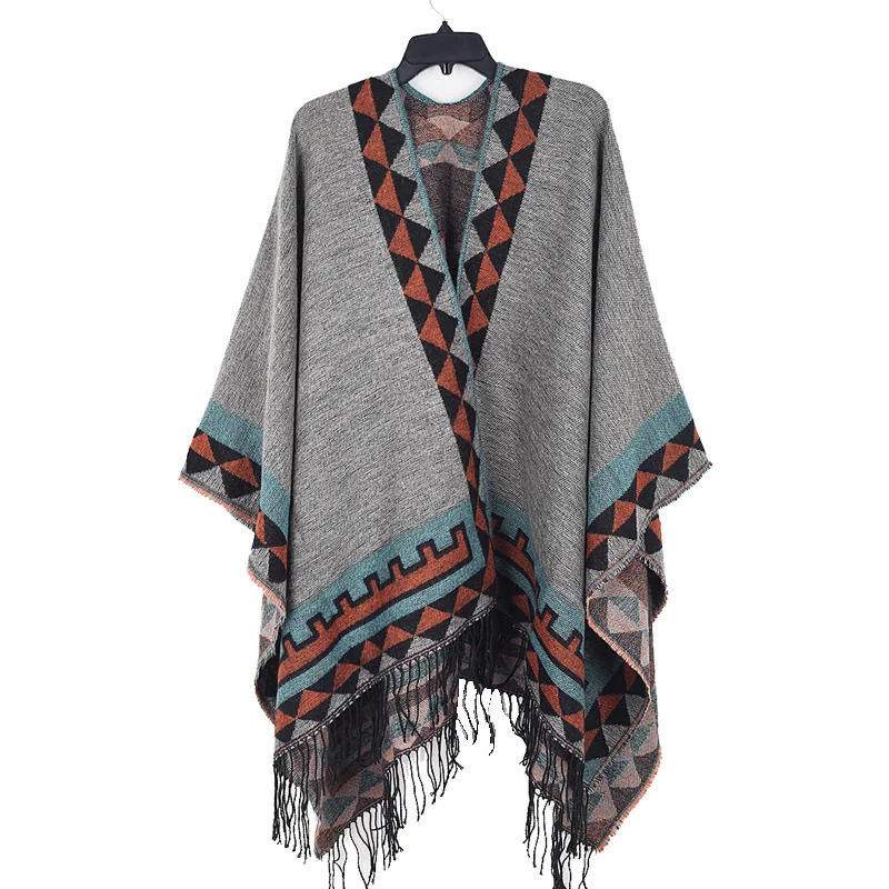 New Poncho Capes Women Winter Scarf Shawl Ladies Vintage Plaid Blanket Knit Wrap Cashmere Female Stripe Poncho