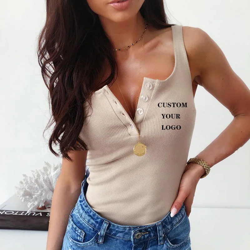 

Custom Your Logo Sexy Women Sleeveless Vest Summer Ladies Casual Tank Top 2020 New Women's V-eck T Shirt Female Black White