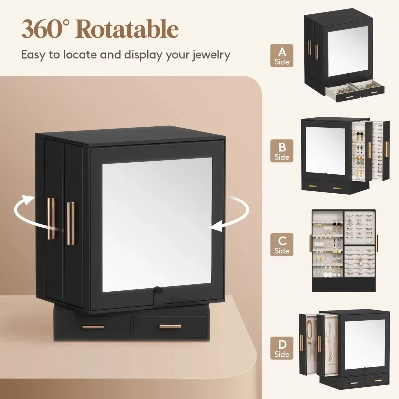 Jewellery Box, 360 Swivel, Adjustable Angle Large Mirror, Jewellery Organiser with 6 Drawers, Open Design, Jewellery Organiser