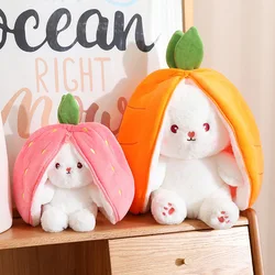 Cosplay Strawberry Carrot Rabbit Plush Toy Stuffed Creative Bag into Fruit Transform Baby Cuddly Bunny Plushie Doll For Kid