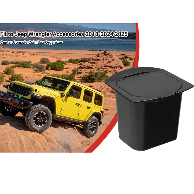 

For 2018-2025 Jeep Wrangler JL JLU 4XE and 2020-2025 Gladiator JT Accessories Armrest Insert Plastic Coin Holder Seconda