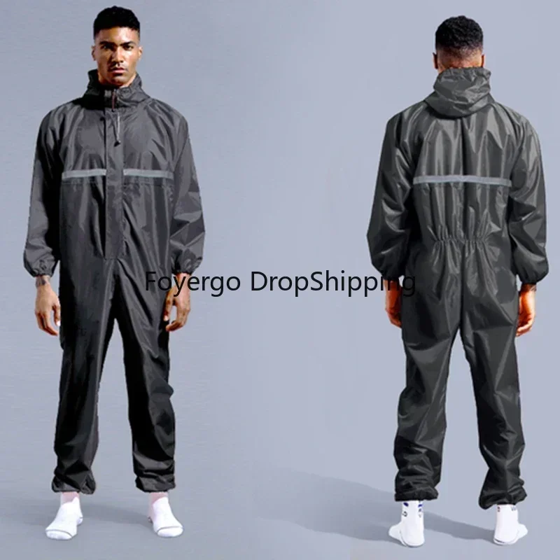 Conjoined Raincoat Coverall Hat Oil-Resistant Work Safety Cycling Waterproof Motorcycle Raincoat Jumpsuit Capa Chuva Rain Suit