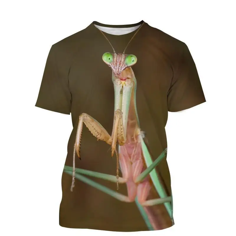 Animal Insects Praying Mantis Print Summer Men/Women O-Neck T-shirt Casual Short Sleeve Oversized Pullover Trend Unisex Clothing