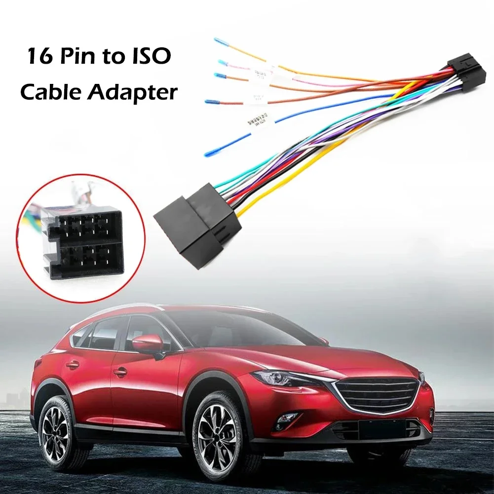 Adaptador de cabo de 16 pinos para iso, plugue 16p, conector iso, cablagem, acessório universal, fio para rádio 2 din, carro, android, unidade