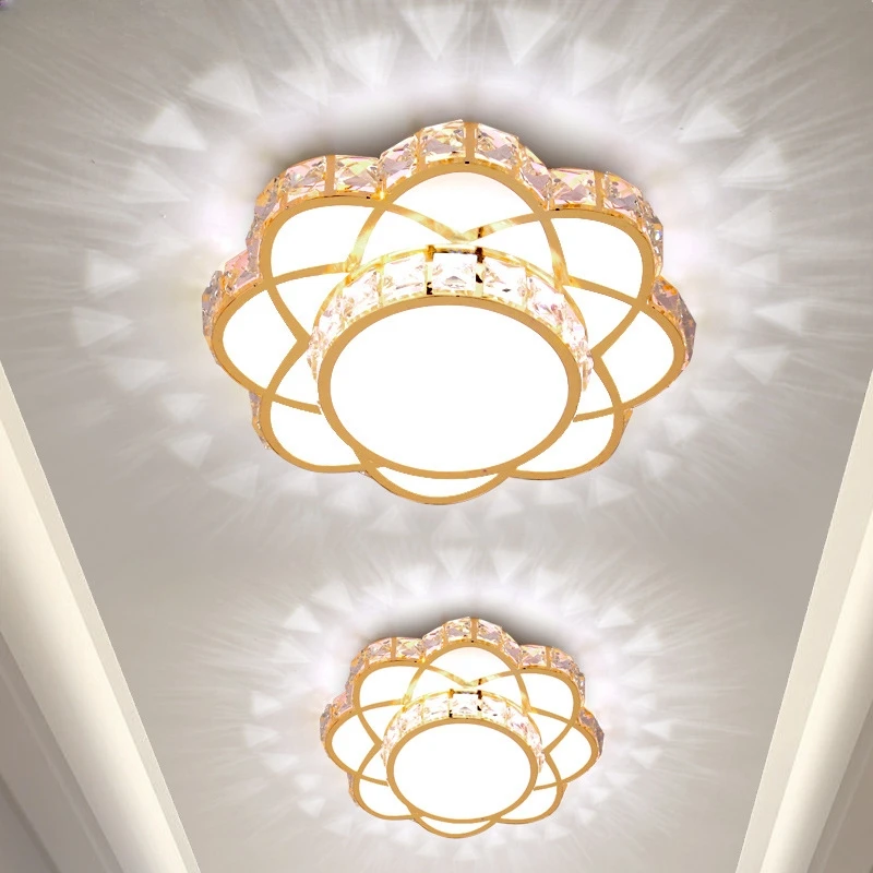 

Modern Led Crystal Ceiling Lamp Flower Gold Kitchen Ceiling Lights Aisle Corridor Stairs Plafonnier Lustre Luminaire