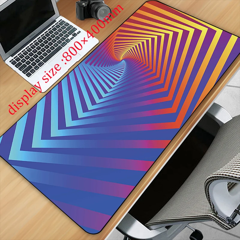 3D Checked Stripe Colour Art HD Printing XXL Mouse Pad Gamer Accessory Hot Large Computer Lock Edge Keyboard Mat Anime Cartoon