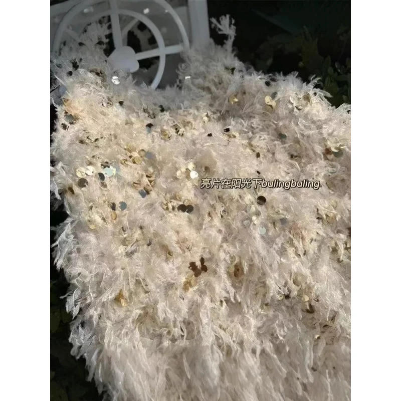 Girls' Winter Feather Sequin Princess High-end Dress Skirt with Tassels Thickened Vest Dress for Baby Girls New Style