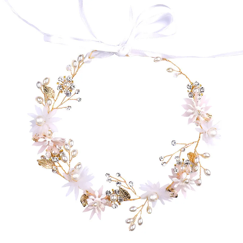 Hair Accessory Set Elastic Beaded Flower Headband for Wedding Bridal Party Elegant French Style Hairpin Jewelry Gift