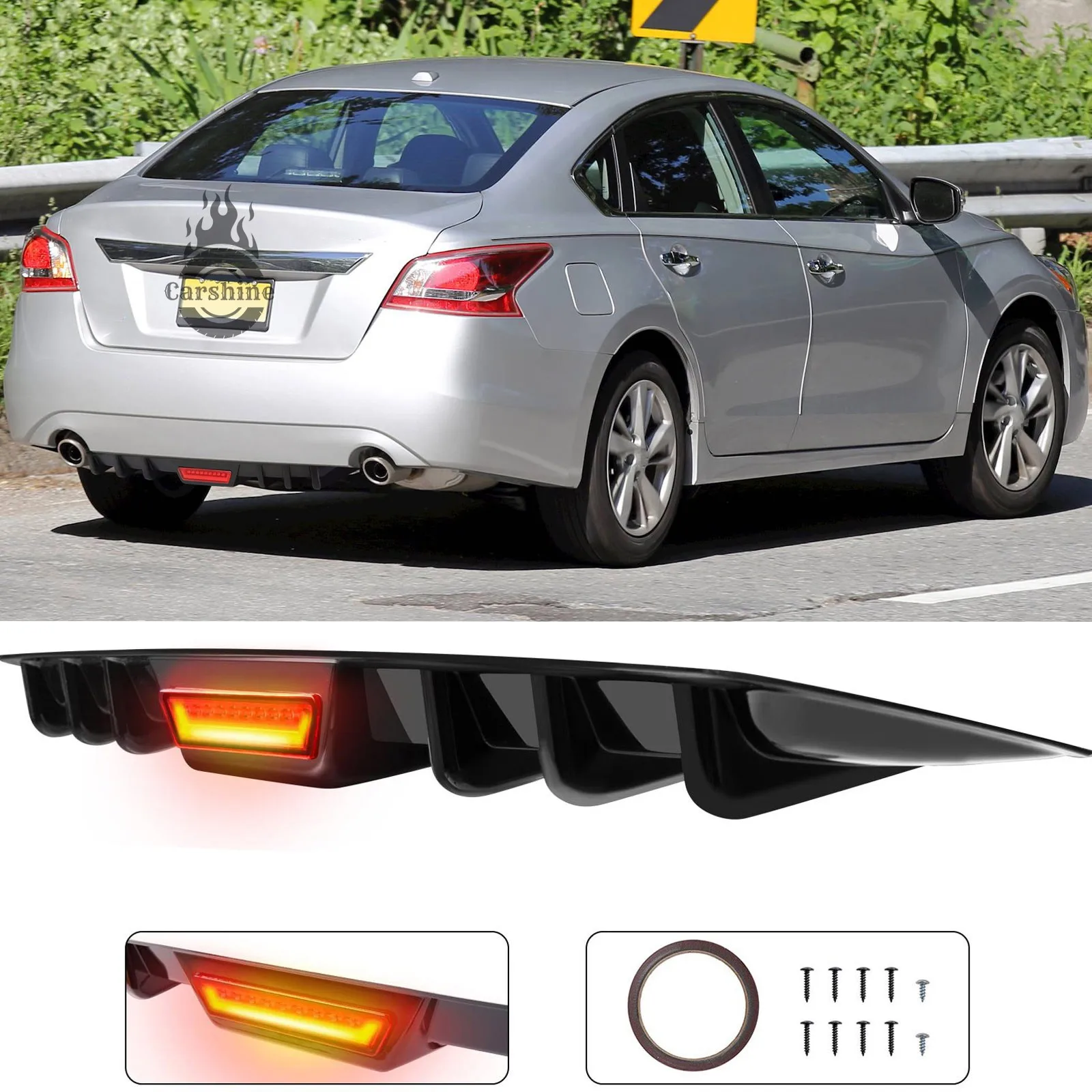 

Rear Bumper Diffuser Canard w/LED Tail Light Glossy Black Look For Nissan Altima