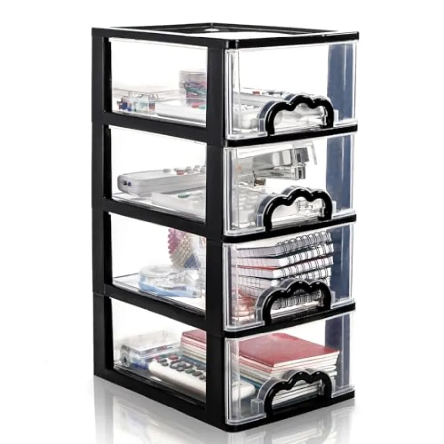 

Desktop Organizer with 4 Drawers Clear Plastic Storage Drawer Unit Small Desk Organizer Storage Box Durable Storage Bin Contain