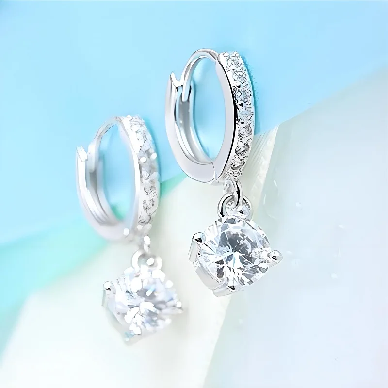 

Concise 925 Sterling Silver Round Shape Cubic Zircon Crystal Hoop Earrings for Women Girls Wedding Party Fashion Jewelry Gifts