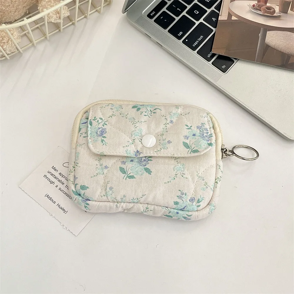 

Kawaii Floral Coin Purse Cartoon Printing Korean Style Small Makeup Lipstick Bag Card Holder Multifuctional